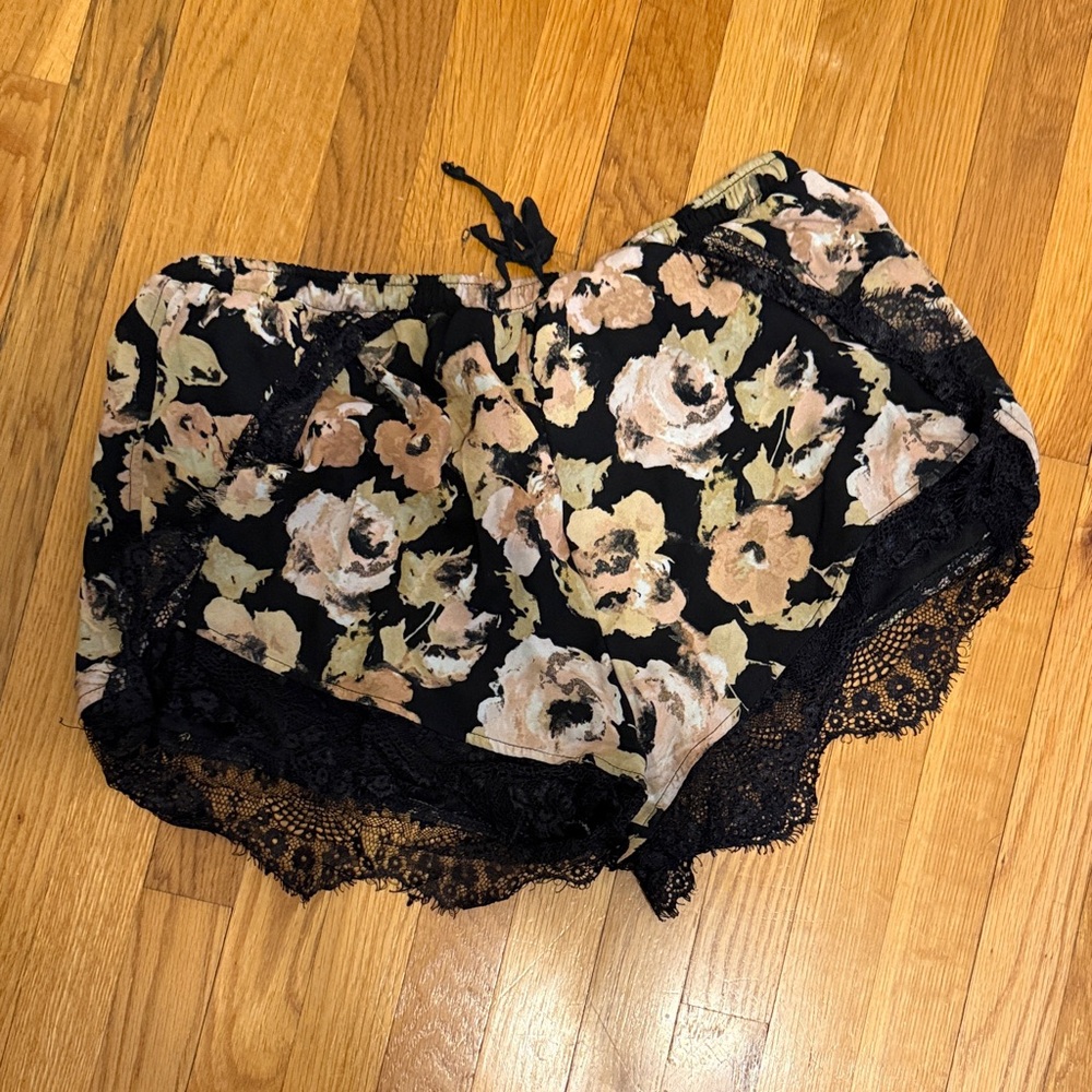 Urban Outfitters Black Floral Lace Pajama Shorts
